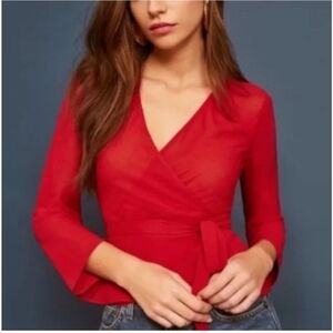 Reformation Red Long Sleeve Wrap Tie Top Size XS